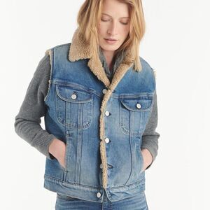 Y2k 00s Gap denim vest with faux fur tan collar‎ and lining Size M C25